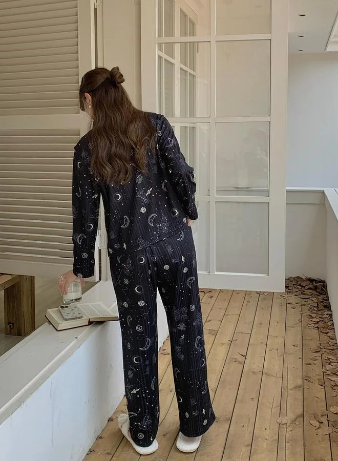 Take Two Graphic Print V Neck Top and Pyjama Set