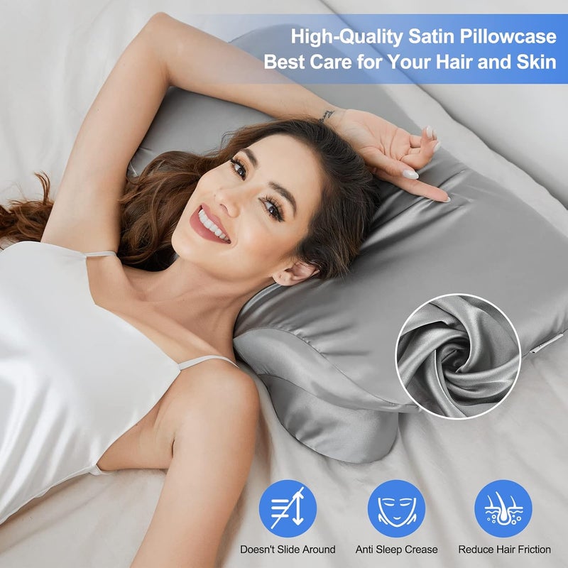 Zelimun Satin Pillowcase for Cervical Pillow, Ergonomic Case, Smooth & Soft Sleeping Pillowcase, Gray Pillow Cover with Zipper - Image 2