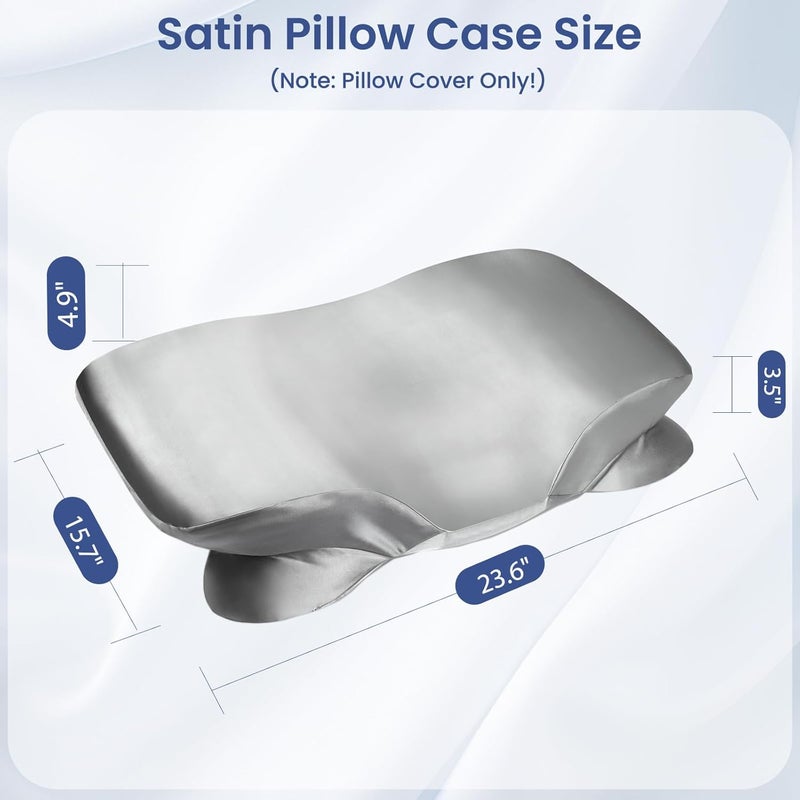 Zelimun Satin Pillowcase for Cervical Pillow, Ergonomic Case, Smooth & Soft Sleeping Pillowcase, Gray Pillow Cover with Zipper - Image 3