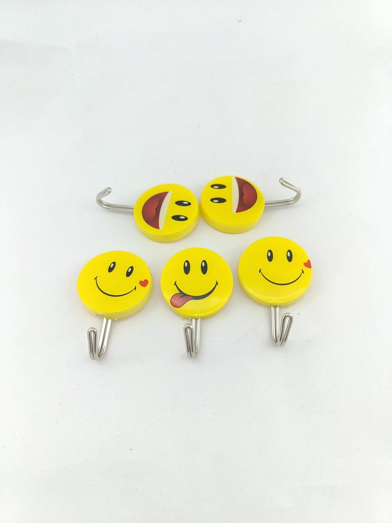 advancedestore Plastic Self-Adhesive Smiley Face Hooks Cute Smiley Emoji Face Wall Sticky Hooks (Set of 5pcs)-1kg Load Capacity - Image 2