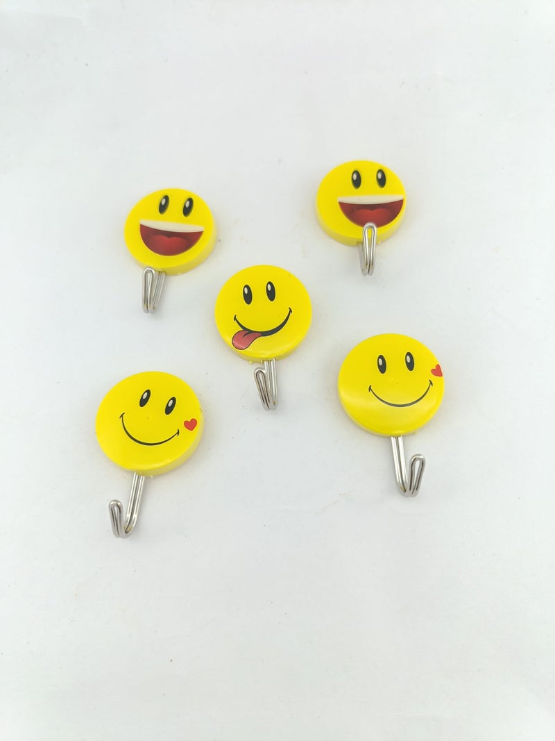 advancedestore Plastic Self-Adhesive Smiley Face Hooks Cute Smiley Emoji Face Wall Sticky Hooks (Set of 5pcs)-1kg Load Capacity - Image 1