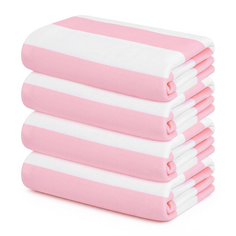 Touchat 4 Pack Beach Towels Oversized 30'' x 60'' Microfiber Pool Swim Bath Camping Travel Cabana Stripe Quick-Dry Super Absorbent Lightweight Sand Free Towel for Adults, Multi-Functionalï¼ŒPink - Image 1
