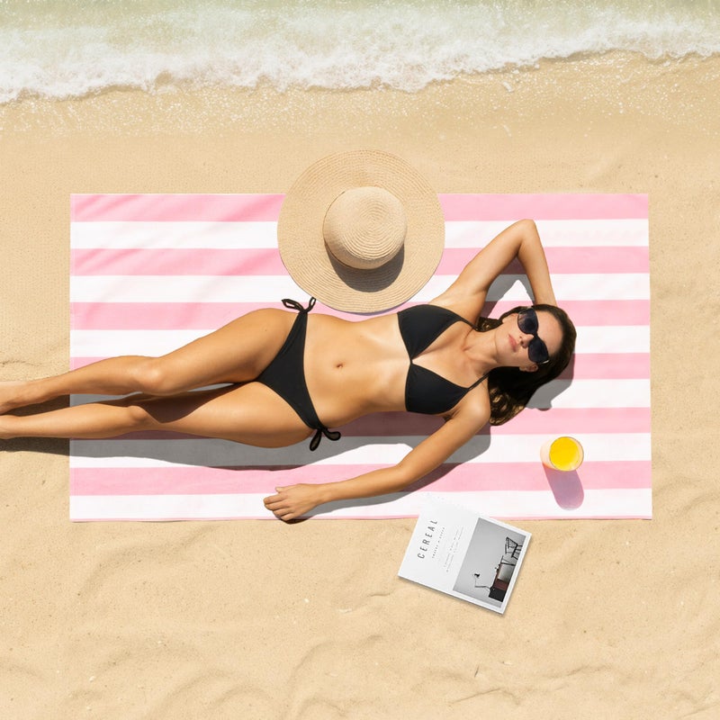 Touchat 4 Pack Beach Towels Oversized 30'' x 60'' Microfiber Pool Swim Bath Camping Travel Cabana Stripe Quick-Dry Super Absorbent Lightweight Sand Free Towel for Adults, Multi-Functionalï¼ŒPink - Image 3