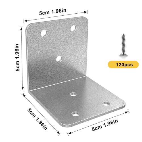 Riuog 20 Pcs Metal Corner Braces, 2 in Silver L Brackets for Wood (with Screws), 90 Degree Wide Corner Metal Corner Bracket for Wood Furniture Bed Chair - Image 2