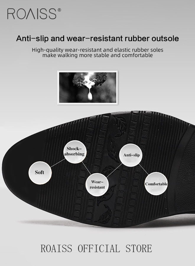 رويس أحذية رجالية مدببة من الجلد اللامع، أحذية رسمية منخفضة الرقبة مع أربطة ونعل مانع للانزلاق، أحذية أنيقة للرجال، أحذية جلدية كلاسيكية بسيطة للعمل، مناسبة للارتداء اليومي والعمل وحفلات الزفاف والأنشطة الخارجية - Image 5