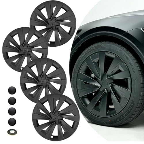 KAVANIC 4Pcs Hubcaps Fits for Tesla Model Y Juniper 19Inch 2025 2026 (RWD/AWD) fits for 19" Crossflow Wheels - Sport Style Aerodynamic Design Rim Cover, for Model Y Juniper Hubcaps 19Inch(Matte Black) - Image 1