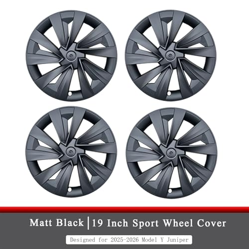KAVANIC 4Pcs Hubcaps Fits for Tesla Model Y Juniper 19Inch 2025 2026 (RWD/AWD) fits for 19" Crossflow Wheels - Sport Style Aerodynamic Design Rim Cover, for Model Y Juniper Hubcaps 19Inch(Matte Black) - Image 2