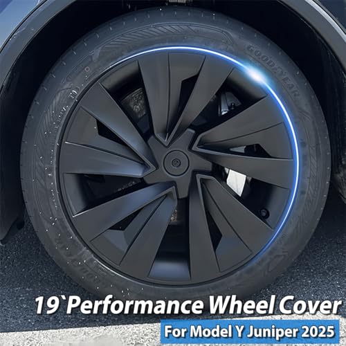 KAVANIC 4Pcs Hubcaps Fits for Tesla Model Y Juniper 19Inch 2025 2026 (RWD/AWD) fits for 19" Crossflow Wheels - Sport Style Aerodynamic Design Rim Cover, for Model Y Juniper Hubcaps 19Inch(Matte Black) - Image 3