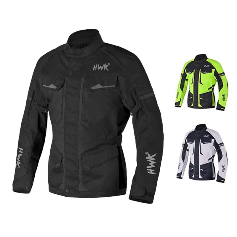 HWK Adventure Touring Motorcycle Jacket for Men Water Resistant Cordura Textile Biker Jacket for Men Durable and Stylish Moto Gear with CE Armor for Enduro Motorbike Riding  Black XL