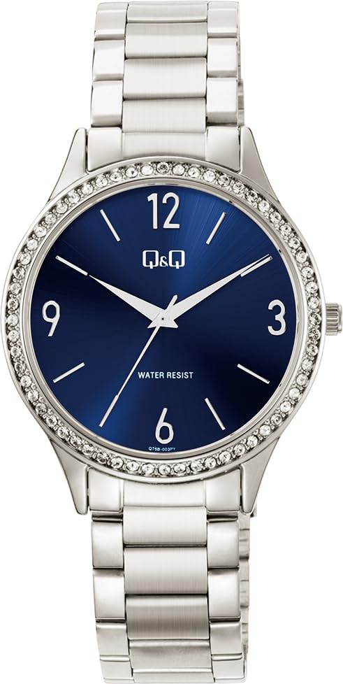 Q&Q Q75B-003PY Blue Dial Silver Band Stainless Steel Chain 30M Water Resistant Analog Wrist Watch for Women - Image 1