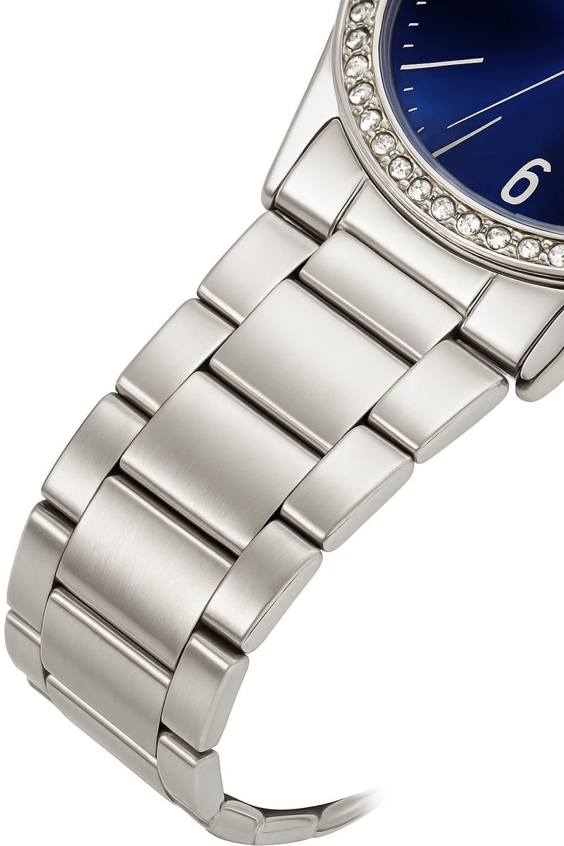 Q&Q Q75B-003PY Blue Dial Silver Band Stainless Steel Chain 30M Water Resistant Analog Wrist Watch for Women - Image 4