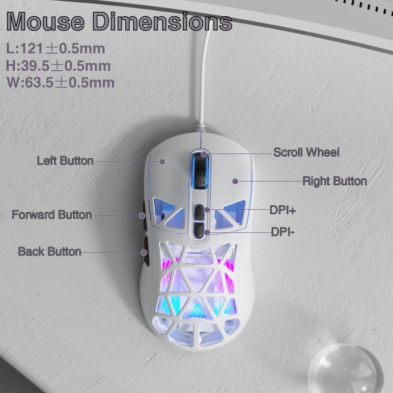 SOLAKAKA SM901 Gaming Mouse,13800DPI RGB Mouse with Programmable Buttons,53g Lightweight Wired Mouses for Gamer,White - Image 4