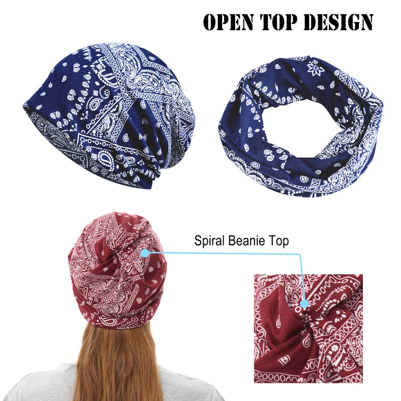 ELLEWIN Slouchy Beanie for Women Headwear Cute Beanie Hats Thin Beanies Slouchy Retro Tribal Printed Hair Covering Head Scarf Dual Use Boho Hats - Image 3