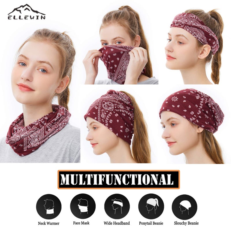 ELLEWIN Slouchy Beanie for Women Headwear Cute Beanie Hats Thin Beanies Slouchy Retro Tribal Printed Hair Covering Head Scarf Dual Use Boho Hats - Image 4