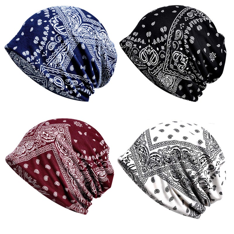 ELLEWIN Slouchy Beanie for Women Headwear Cute Beanie Hats Thin Beanies Slouchy Retro Tribal Printed Hair Covering Head Scarf Dual Use Boho Hats - Image 1