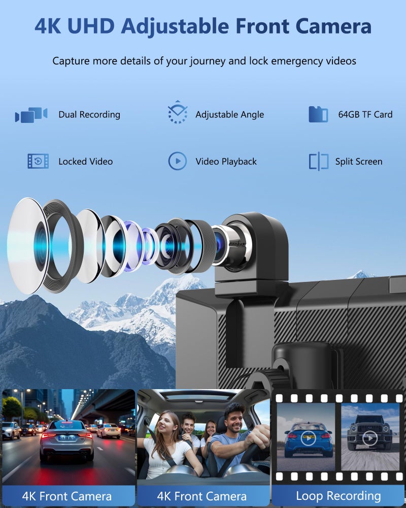 Carpuride Carplay Screen for Car with 4K Dash Cam & 1080P Backup Camera 11.26" Portable Car Play Touchscreen Wireless Carplay & Android Auto, Loop Recording, Voice Control, GPS Navigation, Mirror Link - Image 3