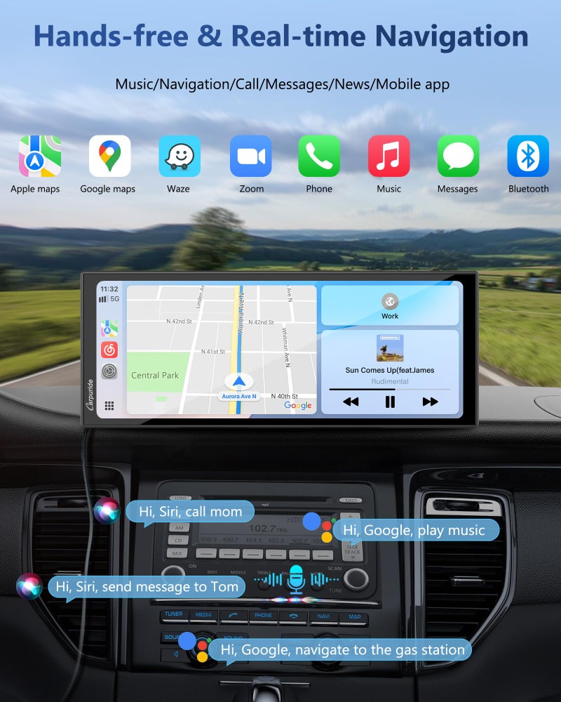 Carpuride Carplay Screen for Car with 4K Dash Cam & 1080P Backup Camera 11.26" Portable Car Play Touchscreen Wireless Carplay & Android Auto, Loop Recording, Voice Control, GPS Navigation, Mirror Link - Image 5