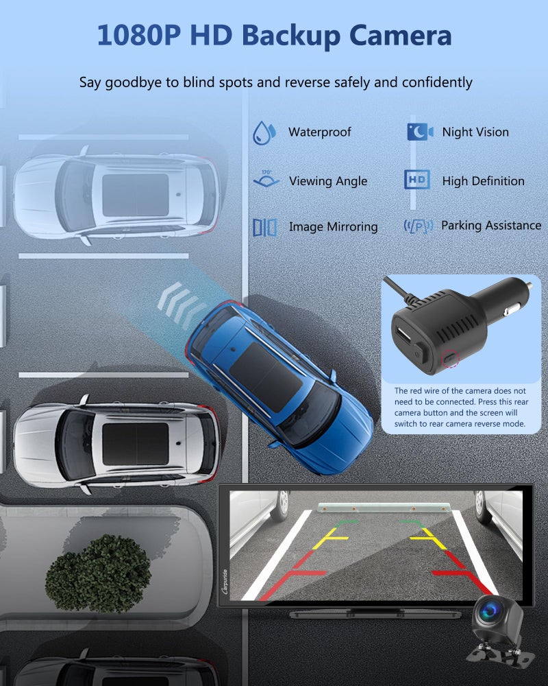 Carpuride Carplay Screen for Car with 4K Dash Cam & 1080P Backup Camera 11.26" Portable Car Play Touchscreen Wireless Carplay & Android Auto, Loop Recording, Voice Control, GPS Navigation, Mirror Link - Image 4