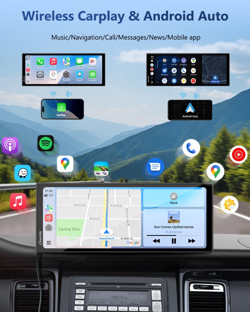 Carpuride Carplay Screen for Car with 4K Dash Cam & 1080P Backup Camera 11.26" Portable Car Play Touchscreen Wireless Carplay & Android Auto, Loop Recording, Voice Control, GPS Navigation, Mirror Link - Image 2