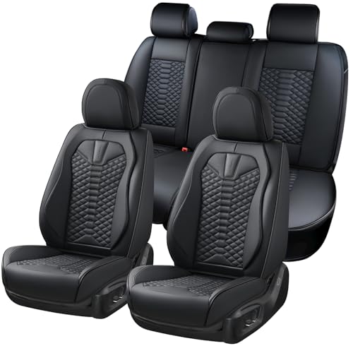 Coverado Leather Seat Covers Car Seat Covers Full Set Black Seat Covers for Cars Car Seat Protector Waterproof Car Seat Covers Front Seats and Back Universal Fit for Most Cars