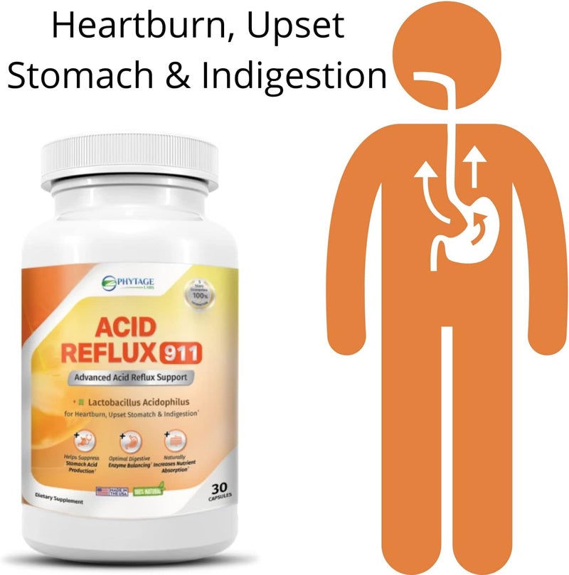 Phytage Labs Natural Acid Reflux 911 Supplement Helps Relief Upset Stomach Heartburn and Acid Indigestion  100 Natural Powerful Acid Reducer For Fast Natural GERD And Heartburn Relief  30 Capsules - Image 4