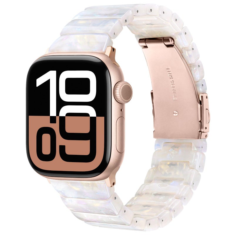 V-MORO Resin Band Compatible with Apple Watch Series 7/8/9/10/11 41mm/40mm/38mm/42mm Fashion Cute Strap for iWatch Series 6/5/4/3/2/1/SE/SE 2 Lightweight Bracelet Wristband Women(Classic Aurora White) - Image 1