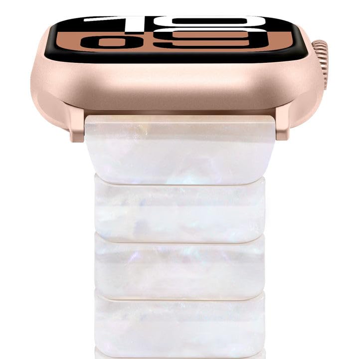V-MORO Resin Band Compatible with Apple Watch Series 7/8/9/10/11 41mm/40mm/38mm/42mm Fashion Cute Strap for iWatch Series 6/5/4/3/2/1/SE/SE 2 Lightweight Bracelet Wristband Women(Classic Aurora White) - Image 2