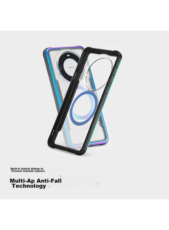 ديفينس غلاف هاتف Defense Huawei Mate60pro/pro+، مقاوم للصدمات، تغطية كاملة، مغناطيسي، نحيف، قشرة صلبة شفافة، مطاط ناعم، فخامة خفيفة للأعمال، غلاف وقائي مخصص، لون أورورا - Image 3