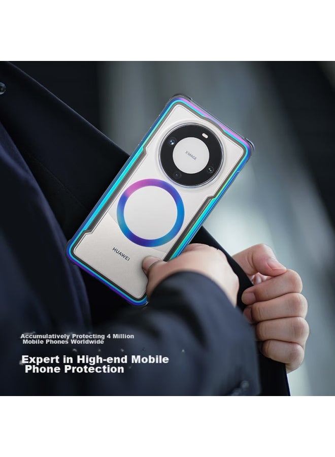 ديفينس غلاف هاتف Defense Huawei Mate60pro/pro+، مقاوم للصدمات، تغطية كاملة، مغناطيسي، نحيف، قشرة صلبة شفافة، مطاط ناعم، فخامة خفيفة للأعمال، غلاف وقائي مخصص، لون أورورا - Image 4