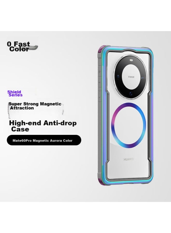 ديفينس غلاف هاتف Defense Huawei Mate60pro/pro+، مقاوم للصدمات، تغطية كاملة، مغناطيسي، نحيف، قشرة صلبة شفافة، مطاط ناعم، فخامة خفيفة للأعمال، غلاف وقائي مخصص، لون أورورا - Image 1