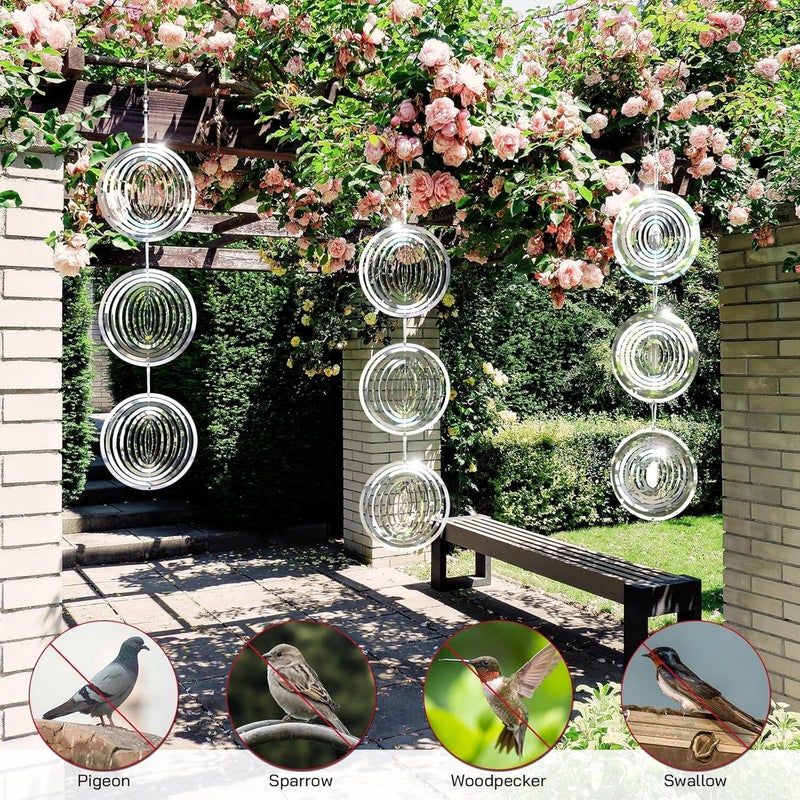 Azonee Bird Deterrents for Outside Reflective 3D Stainless Steel Wind Spinners Garden Decor Bird Scare Devices to Keep Woodpeckers Pigeons Away from House Patio Orchards - Image 4