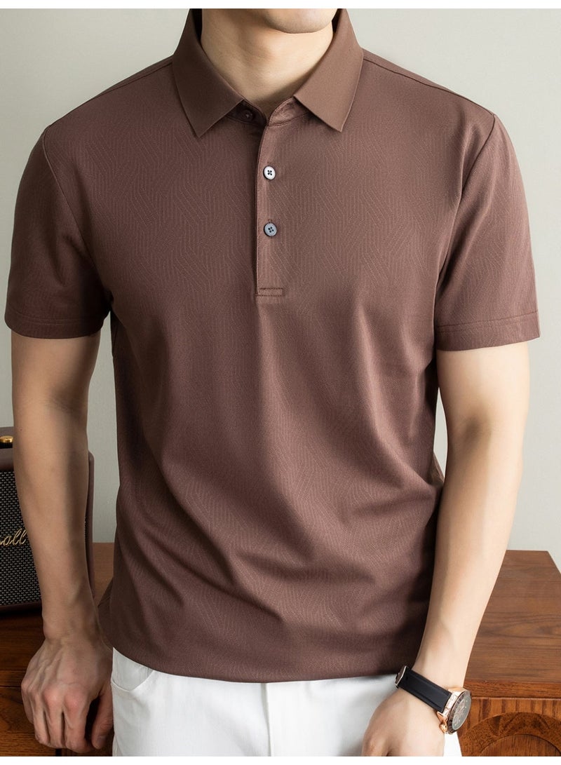 Men polo shirt, jacquard polo, mulberry silk polo shirt, moisture wicking polo, breathable smart casual shirt - Image 2