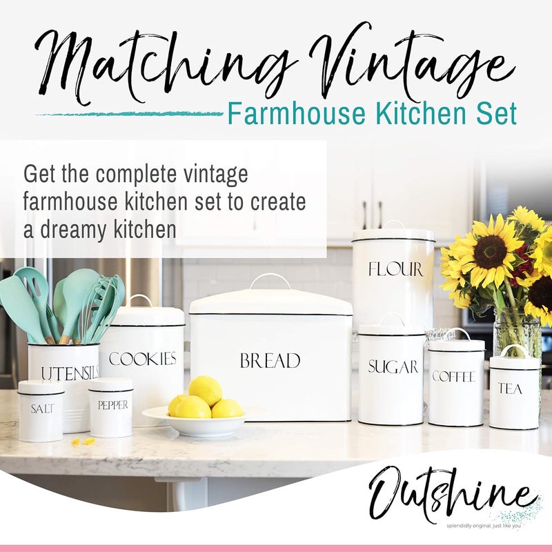 Outshine White Cookie Jar with Airtight Lids | Vintage | Kitchen Counter Decorative Farmhouse Countertop Metal Treat Container | Best Cookie Tin for Gift Giving - Image 2