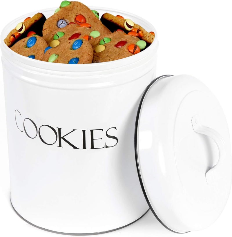 Outshine White Cookie Jar with Airtight Lids | Vintage | Kitchen Counter Decorative Farmhouse Countertop Metal Treat Container | Best Cookie Tin for Gift Giving - Image 1