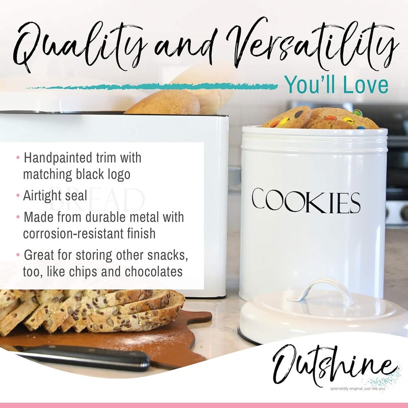 Outshine White Cookie Jar with Airtight Lids | Vintage | Kitchen Counter Decorative Farmhouse Countertop Metal Treat Container | Best Cookie Tin for Gift Giving - Image 4