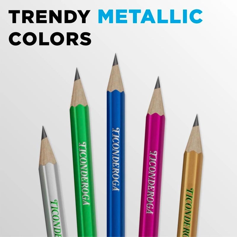 Ticonderoga Wood Pencils, Presharpened, 2 HB Soft, Assorted Metallic Colored Barrels 12 Count - Image 4