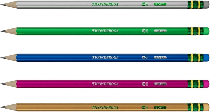 Ticonderoga Wood Pencils, Presharpened, 2 HB Soft, Assorted Metallic Colored Barrels 12 Count - Image 1
