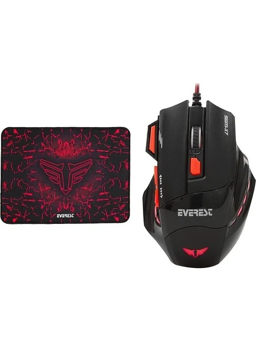 إيفرست SGM-X7 Usb Black Macro 7200dpi Gaming Mouse +Gaming Mouse Pad