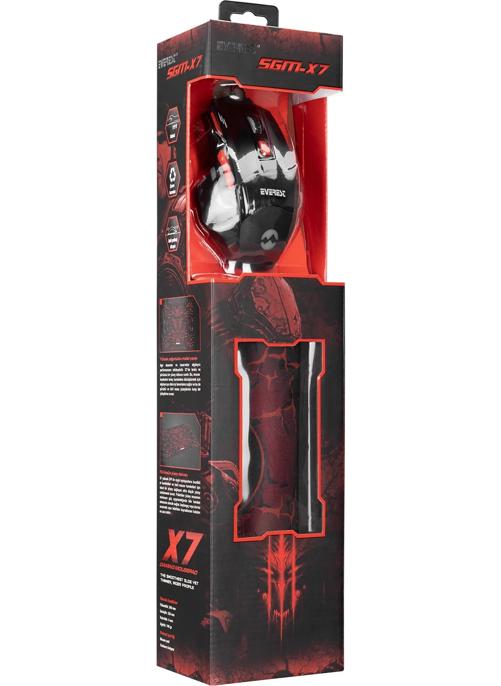 إيفرست SGM-X7 Usb Black Macro 7200dpi Gaming Mouse +Gaming Mouse Pad