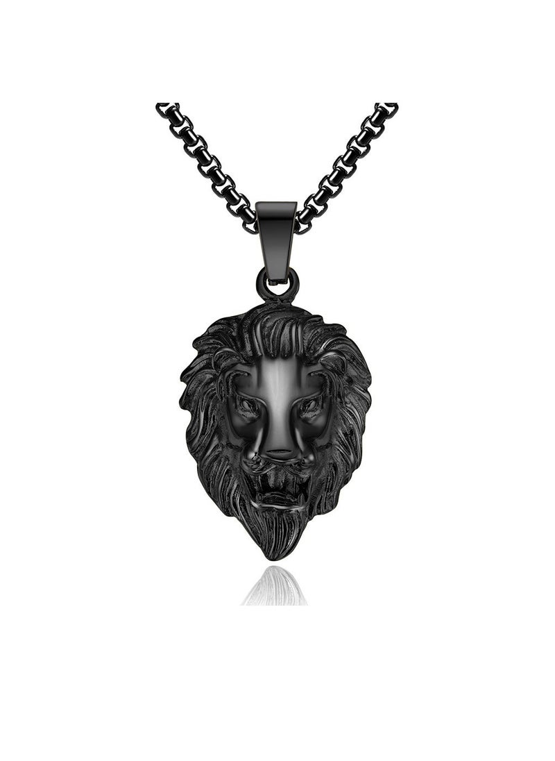 Generic 1 x 5 pcs Lion Head Pendant Titanium Steel 18K Gold Plated HipHop Necklace Black + PL001 3.5mm * 60cm 
