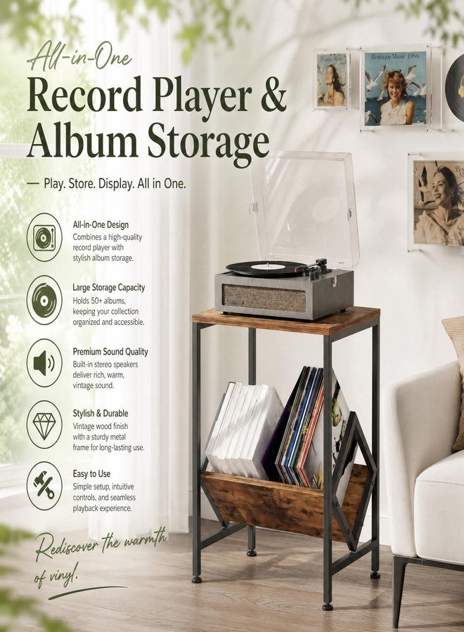 VonDream Record Player Stand with Vinyl Record Storage, Holds 80+ LPs, All-in-One Record Player & Album Storage, Spacious Turntable Stand with Storage - Image 3
