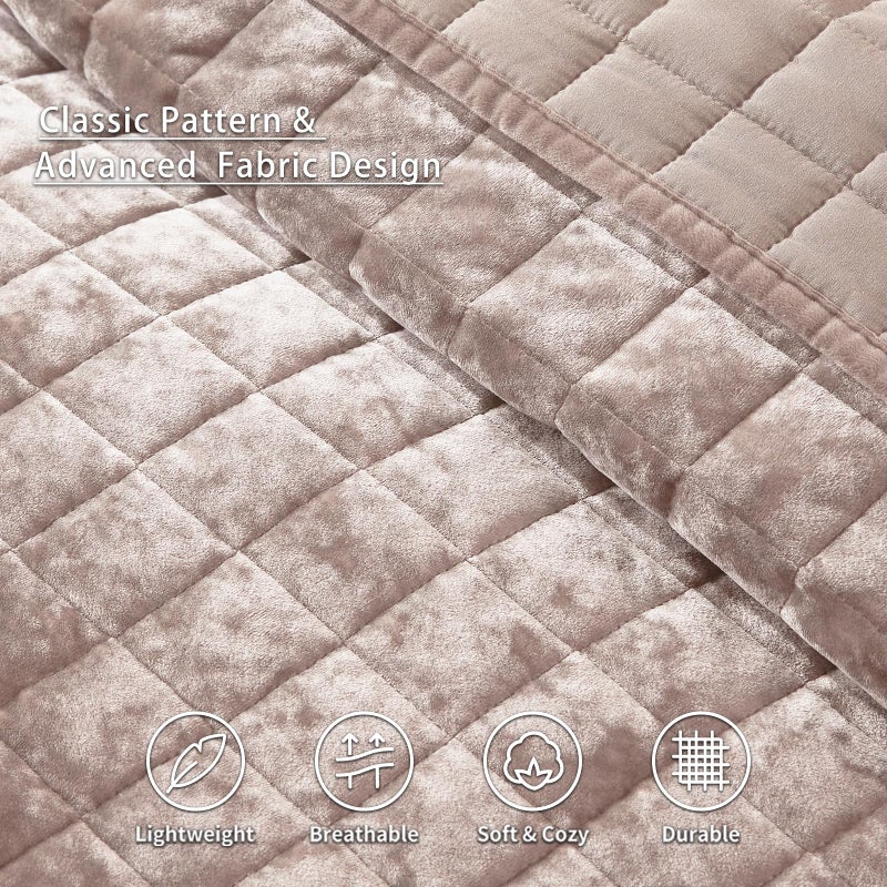 LEAONME Velvet Quilt Oversized California King-120''x120'', Lightweight Dusty Pink Comforter Set with 2 Pillow Shams, Oversized Bedspread Coverlet Quilted Bedding Set for All Season - Image 4