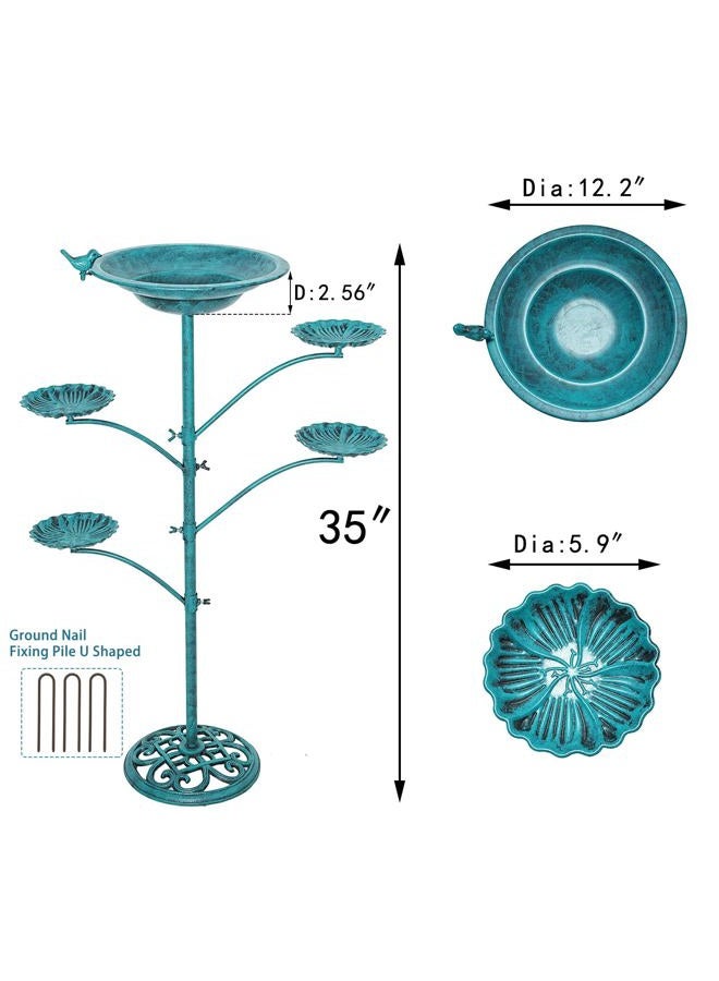 HOUYANG 35 "H Cast Iron Base Bird Bath for Outside, Metal Bird Feeding Bowl Tray, Metal Bird Bath Garden Patio Decor(Green) - Image 3