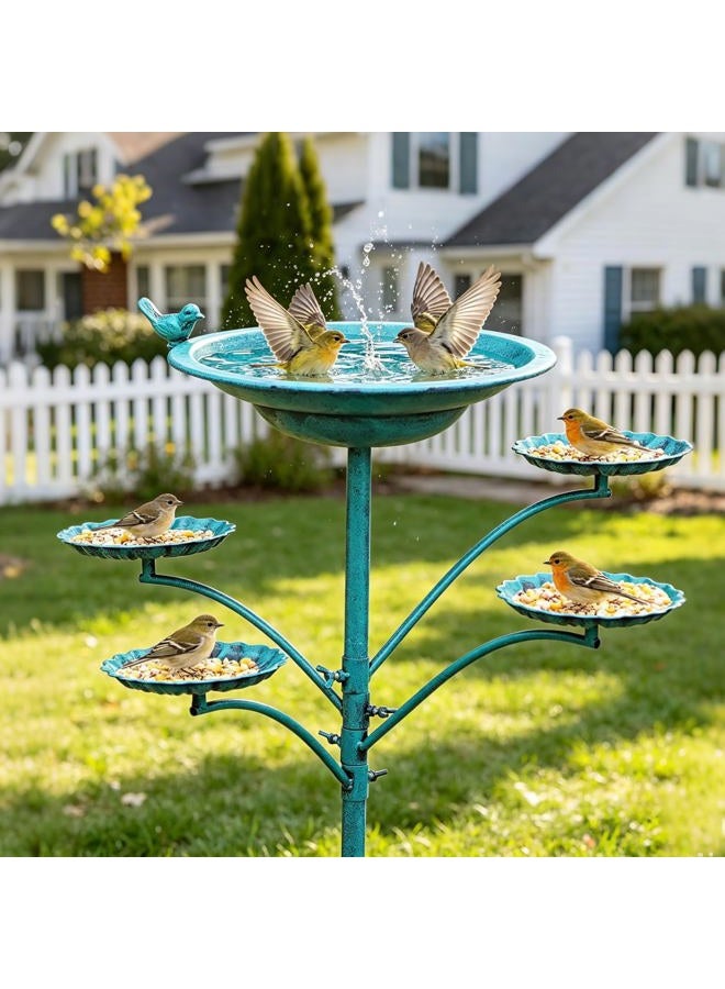 HOUYANG 35 "H Cast Iron Base Bird Bath for Outside, Metal Bird Feeding Bowl Tray, Metal Bird Bath Garden Patio Decor(Green) - Image 1