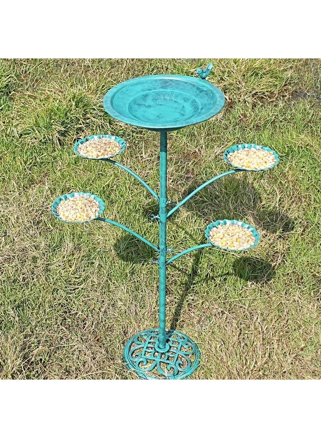 HOUYANG 35 "H Cast Iron Base Bird Bath for Outside, Metal Bird Feeding Bowl Tray, Metal Bird Bath Garden Patio Decor(Green) - Image 2