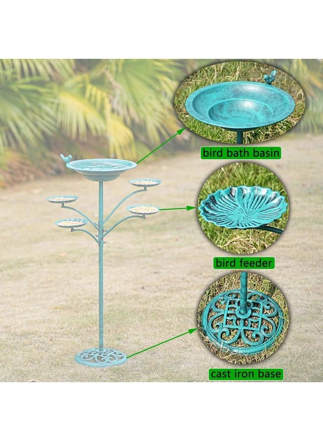 HOUYANG 35 "H Cast Iron Base Bird Bath for Outside, Metal Bird Feeding Bowl Tray, Metal Bird Bath Garden Patio Decor(Green) - Image 5
