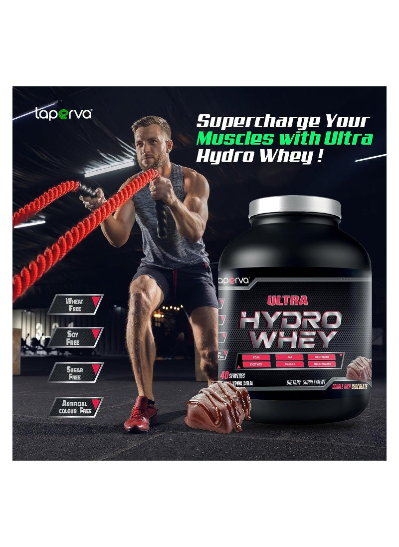 Laperva - Laperva Ultra Hydro Whey Double Rich Chocolate  Unleash the Power of High Quality Hydrolyzed Whey Protein, Experience Faster Muscle Recovery, Vitamin Enhanced Formula - 3.5 lb, 40 servings - Image 1