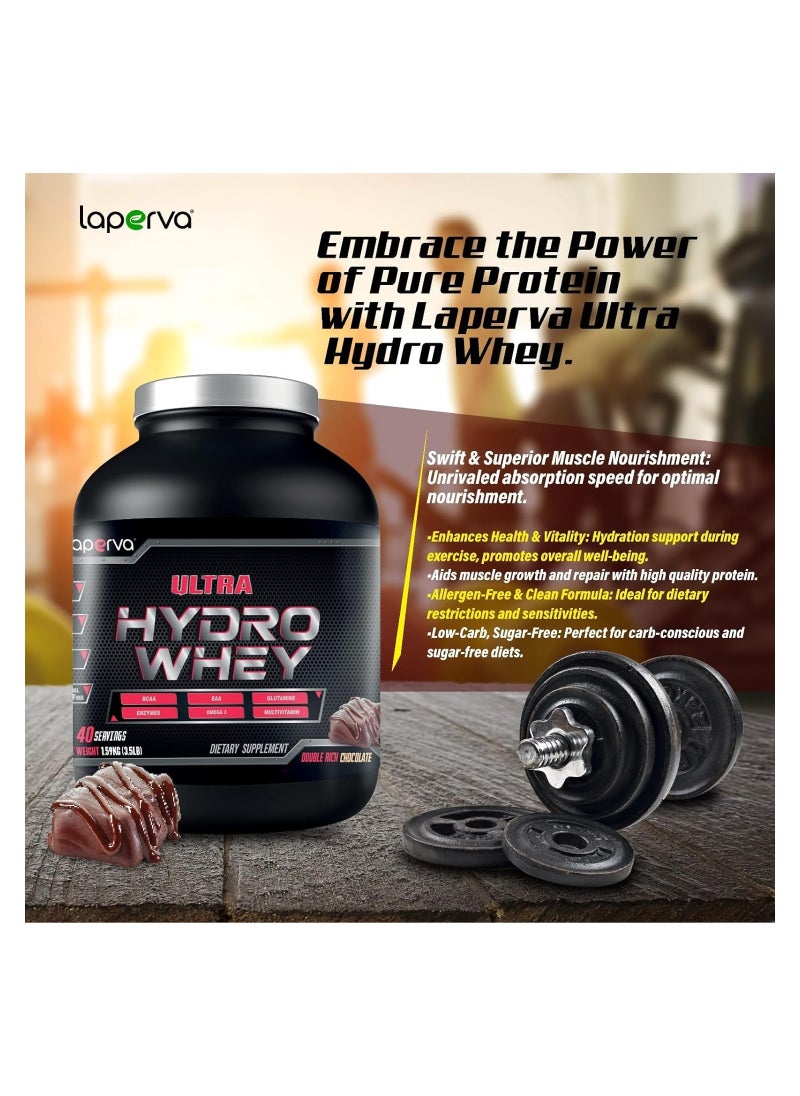 Laperva - Laperva Ultra Hydro Whey Double Rich Chocolate  Unleash the Power of High Quality Hydrolyzed Whey Protein, Experience Faster Muscle Recovery, Vitamin Enhanced Formula - 3.5 lb, 40 servings - Image 1