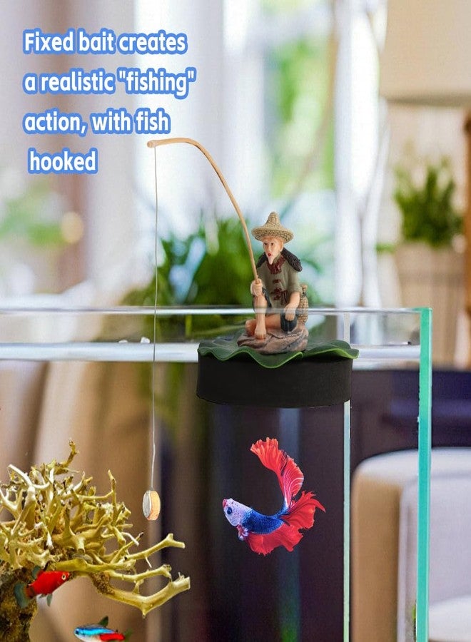 WeiLingBo Resin Fisherman Aquarium Decor with Realistic Mini Fishing Rod, Sitting Fishing Figurines Floating Fish Tank Decorations, Fun Fish Feeder Aquarium Ornaments(Style 2) - Image 4
