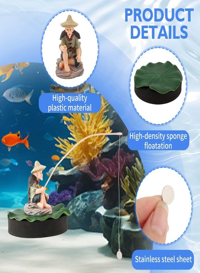 WeiLingBo Resin Fisherman Aquarium Decor with Realistic Mini Fishing Rod, Sitting Fishing Figurines Floating Fish Tank Decorations, Fun Fish Feeder Aquarium Ornaments(Style 2) - Image 3